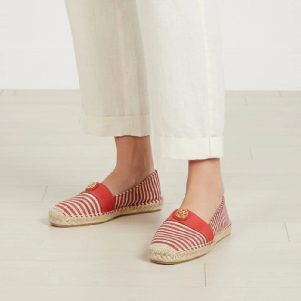 TORY BURCH Flams Red and White Espadrilles Size 11